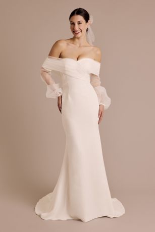 Picture of Stretch Crepe Billow Sleeve Sheath Wedding Dress