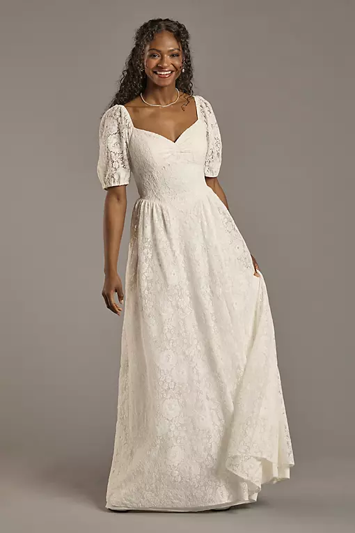 hippie wedding dress Bohemian Style Wedding Gowns Boho Lace Deep V-Neck Bell Sleeves A-Line Wedding Boho wedding dress featuring elegant feminine silhouette Hippie wedding dress with a lace pattern Boho Lace Boho Lace wedding