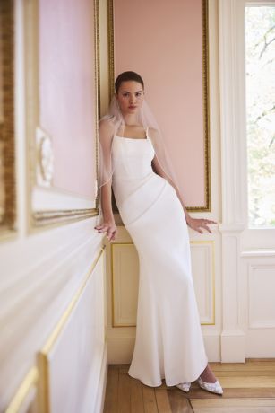 Picture of Matte Satin Tank Wedding Dress with Basque Waist