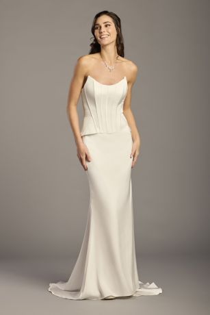 Picture of Matte Satin Peplum Bodice Faux Two-Piece Dress