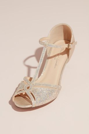 Pink Paradox Grey;Ivory Peep Toe Shoes (T-Strap Heels with Metallic Stones)