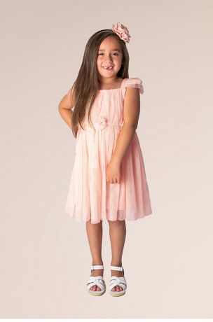 Picture of Tulle Cap Sleeve Flower Girl Dress with Rosette