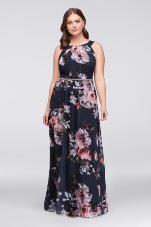 floral print chiffon halter dress with beaded belt