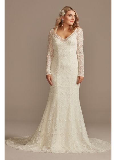 Hand Beaded Lace Long Sleeve Wedding Dress | David's Bridal