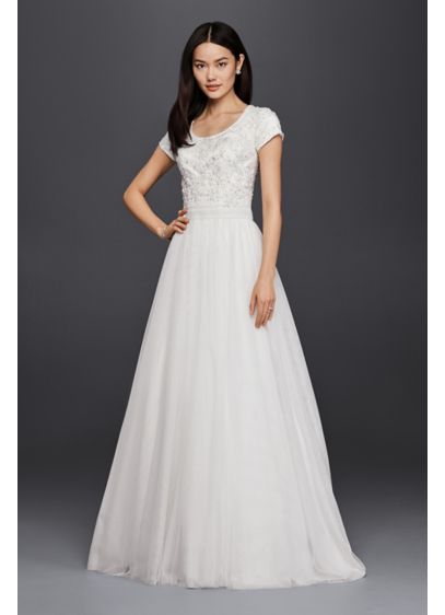 Modest Short Sleeve A Line Wedding Dress David s Bridal Modest Short Sleeve A Line Wedding Dress David s Bridal