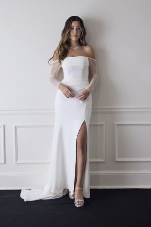 Picture of Stretch Crepe Cowl Long-Sleeve Wedding Dress