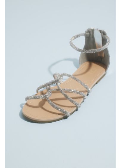 Twisted Crystal Strap Flat Sandals | David's Bridal