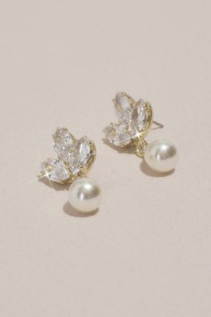 Picture of Pearl Drop Earrings with Crystal Leaf Posts