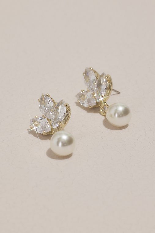 Galina Signature Pearl Drop Earrings with Crystal Leaf Posts