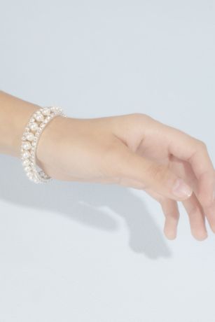 Picture of DB Studio Pearl And Crystal Stretch Bracelet in Silver David's Bridal