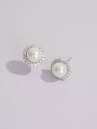 Galina Signature Pearl and Cubic Zirconia Stud Earrings