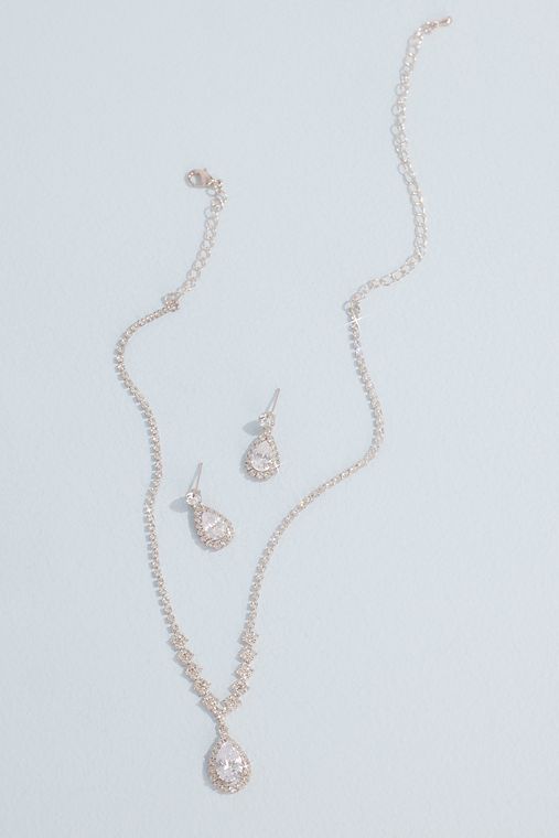Oleg Cassini Teardrop Crystal Necklace and Earring Set