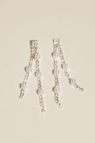 Picture of Rhinestone and Pearl Linear Dangle Earrings
