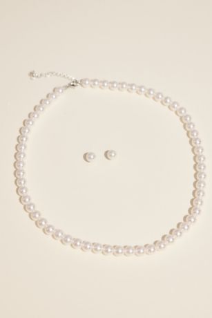 Picture of Simple Pearl Strand Necklace and Stud Earring Set
