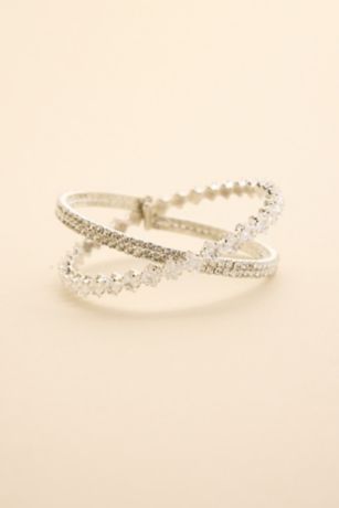 Picture of Cubic Zirconia and Rhinestone X Cuff Bracelet