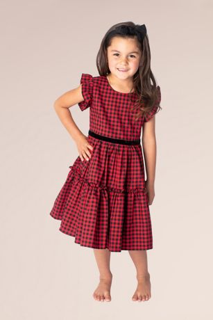 Picture of Checked Girls Dress with Flutter Sleeves