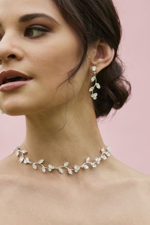Picture of Crystal Leaf Necklace and Earring Jewelry Set