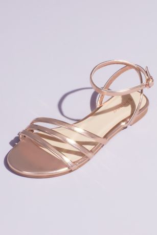 gold flat ankle strap sandals