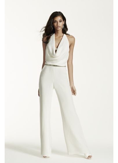 Ivory Wedding Jumpsuit with Cowl Neck | David's Bridal