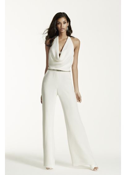 Ivory Wedding Jumpsuit with Cowl Neck - Davids Bridal