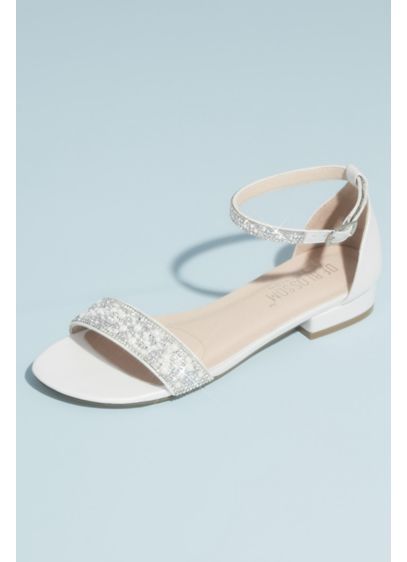 Crystal Embellished Straps Flat Satin Sandals | David's Bridal