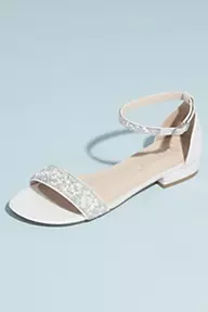 David's Bridal Crystal Embellished Straps Flat Satin Sandals
