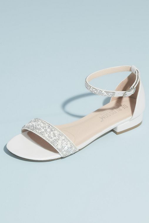 David's Bridal Crystal Embellished Straps Flat Satin Sandals
