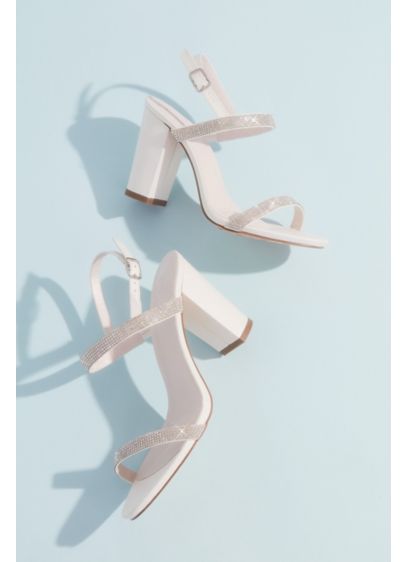 David's Bridal White (Block Heel Two-Tone Glitter Sandals)
