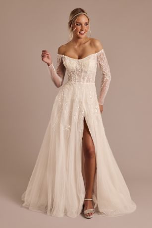Galina Signature Off-the-Shoulder Boned Bodice Wedding Dress