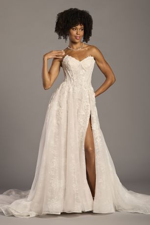 Picture of Strapless Beaded Lace Basque Waist Wedding Dress