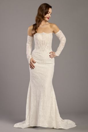 Picture of Lace Inverted Sweetheart Sheath with Beaded Bodice