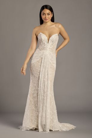 Picture of Allover Beaded Lace Strapless Sheath Wedding Dress
