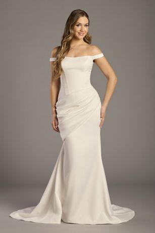 Picture of Satin Off-the-Shoulder Side-Draped Mermaid Gown