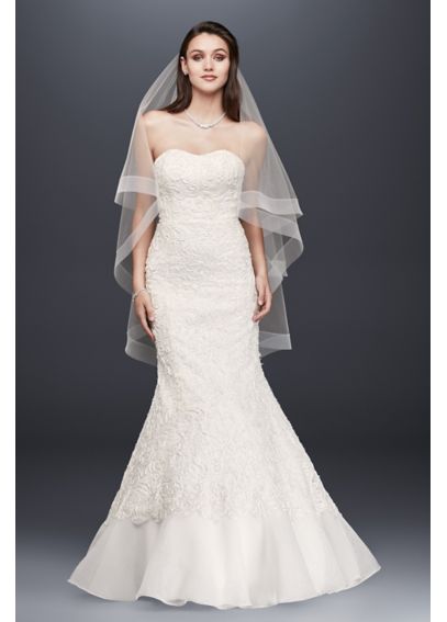 Lace Overlay Charmeuse Wedding Dress with Train - Davids Bridal