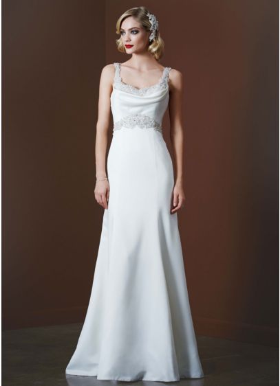 Satin Gown with Beaded Waist and Illusion Back | David's Bridal