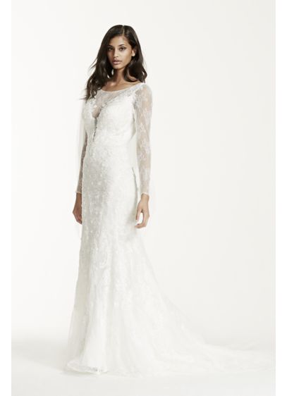 Long Sleeve Lace Trumpet Gown with 3D Flowers | David's Bridal