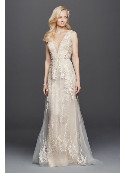 Tulle A Line Wedding Dress with Plunging V Neck David s Tulle A Line Wedding Dress with Plunging V Neck David s