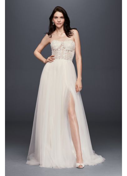 Strapless Wedding Dress With Tulle Slit Skirt David S Bridal