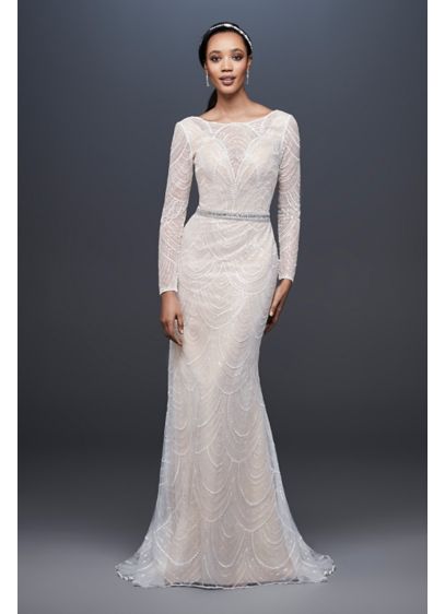 Allover Sequin Art Deco Sheath Wedding Dress | David's Bridal