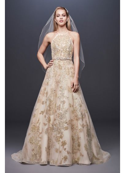 Allover Lace Applique Halter Ball Gown David s Bridal Allover Lace Applique Halter Ball Gown David s Bridal