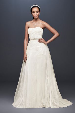 lace sheath wedding dress with removable overskirt