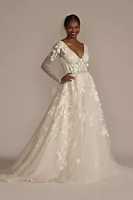 Allover Lace Long Sleeve Mock Neck Wedding Dress