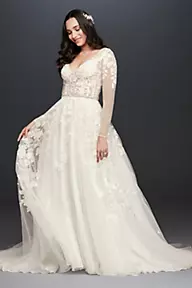 Galina Signature Illusion Long Sleeve Wedding Dress