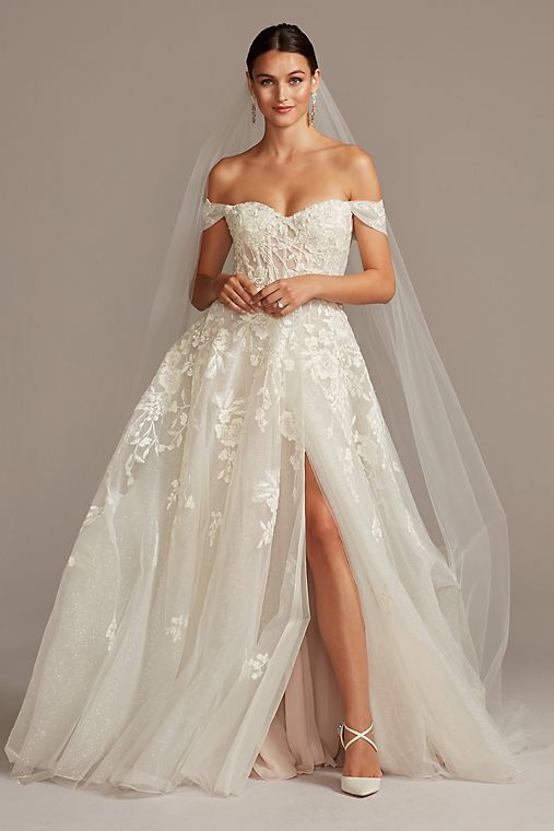 Galina Signature Floral Tulle Wedding Dress with Removable Sleeves