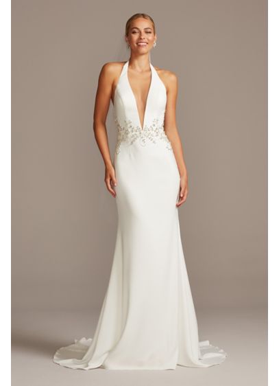 Embellished Waist Plunge Halter Wedding Dress David S Bridal