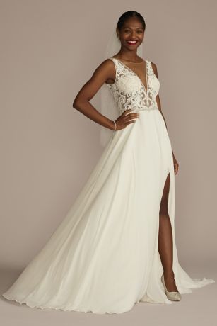 lace bodice chiffon skirt wedding dress