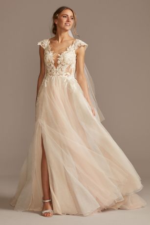 Picture of Illusion Plunge Lace Appliqued Wedding Dress