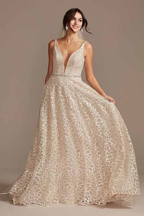 Galina Signature Geometric Sequin Illusion Plunge Wedding Dress