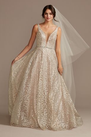 glitter a line wedding dress