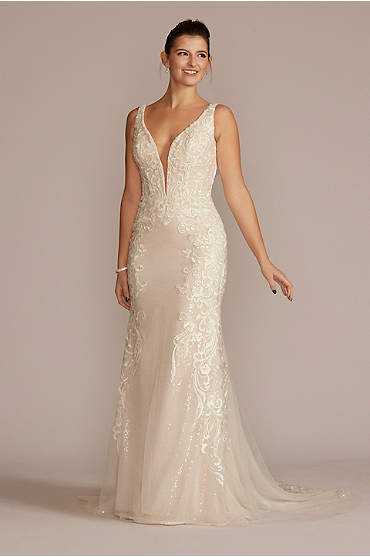 Allover Sequin Scrolling Lace Wedding Gown